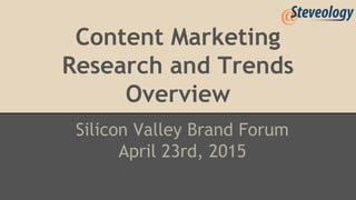 Content Marketing
Research and Trends
Overview
Silicon Valley Brand Forum
April 23rd, 2015
 