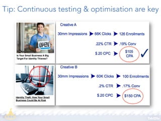 Tip: Continuous testing & optimisation are key

 