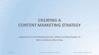 1

CREATING A
CONTENT MARKETING STRATEGY
Supplements Content Marketing Section, Roberts and Zahay Chapter 10
Mary Lou Roberts, Debra Zahay

January 2014

To Accompany Internet Marketing, 3rd ed.

Mary Lou Roberts and Debra Zahay

 