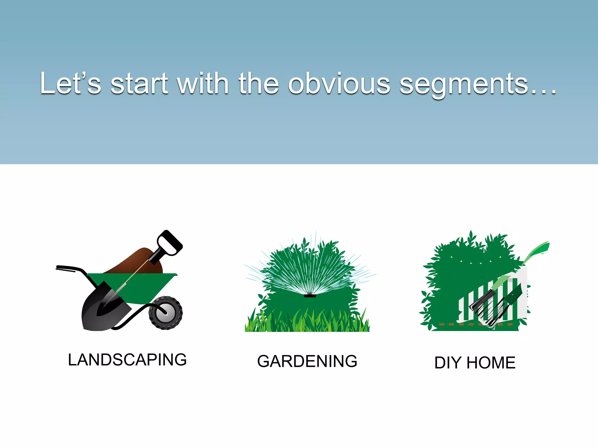 Let’s start with the obvious segments…
LANDSCAPING GARDENING DIY HOME
 