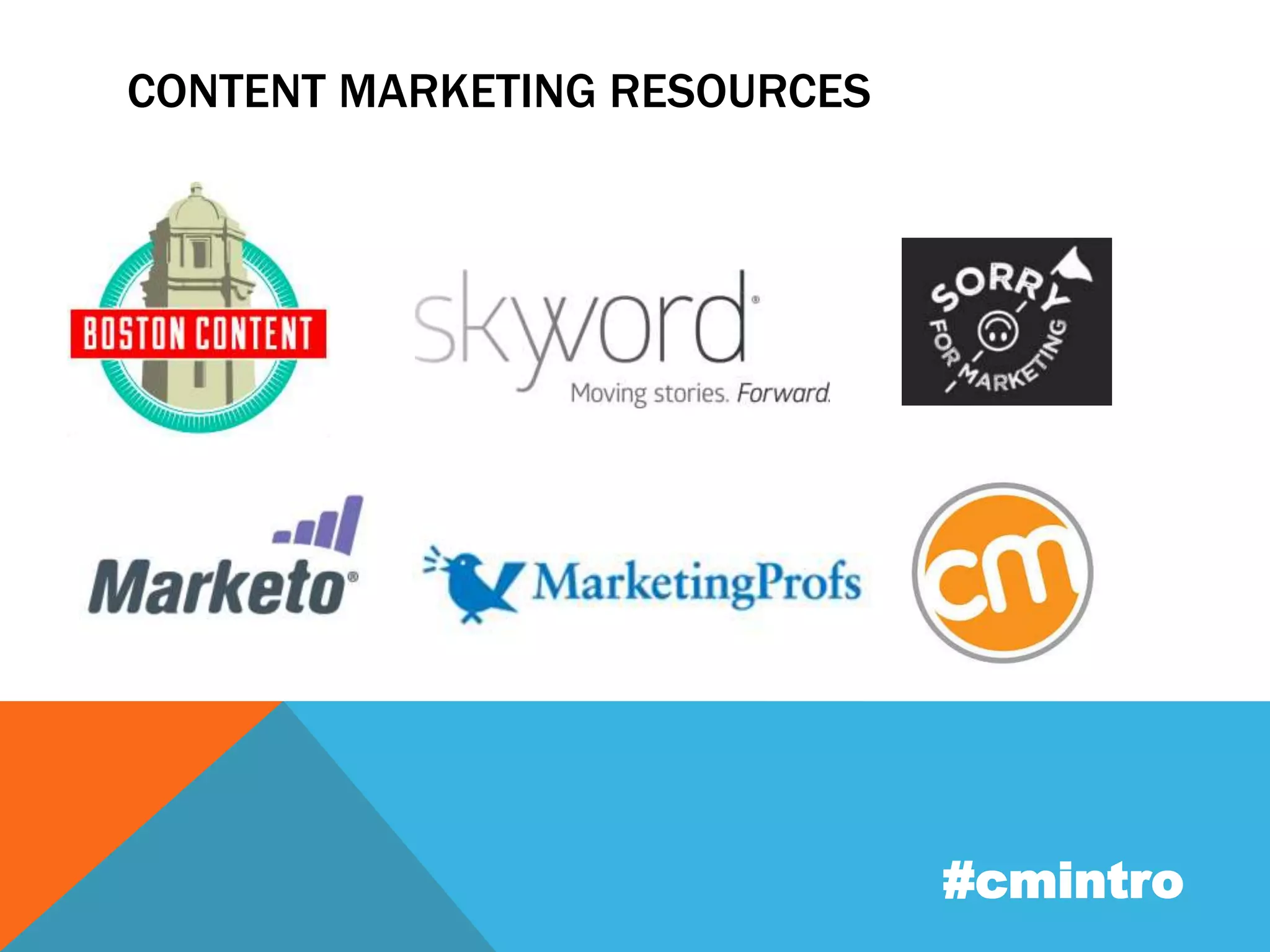 CONTENT MARKETING RESOURCES 
#cmintro 
 