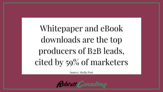 Whitepaper and eBook
downloads are the top
producers of B2B leads,
cited by 59% of marketers
Source: Media Post
 