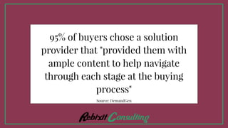 95% of buyers chose a solution
provider that "provided them with
ample content to help navigate
through each stage at the buying
process"
Source: DemandGen
 