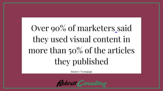 Over 90% of marketers said
they used visual content in
more than 50% of the articles
they published
Source: Venngage
 