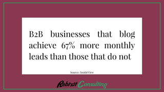 B2B businesses that blog
achieve 67% more monthly
leads than those that do not
Source: InsideView
 