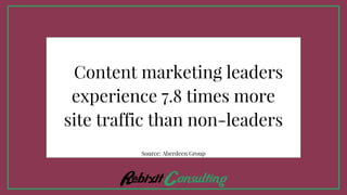 Content marketing leaders
experience 7.8 times more
site traffic than non-leaders
Source: Aberdeen Group
 