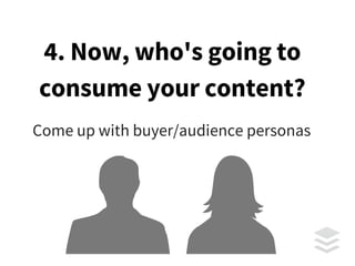 5. Map your personas'
needs to your solutions
6. Find out where your
audience already goes for
this content
 