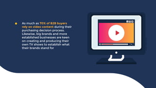 As much as 70% of B2B buyers
rely on video content during their
purchasing decision process.
Likewise, big brands and more...