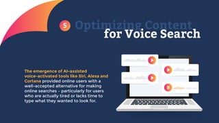 Optimizing Content
for Voice Search
The emergence of AI-assisted
voice-activated tools like Siri, Alexa and
Cortana provid...