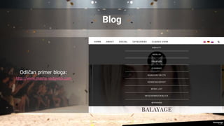 Blog
Odličan primer bloga:
http://www.masha-sedgwick.com
 