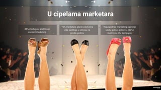 U cipelama marketara
88% marketara praktikuje
content marketing
76% marketara planira da kreira
više sadržaja u odnosu na
prošlu godinu
Najuspešnije marketing agencije
ulažu gotovo polovinu (42%)
budžeta u CM kampanje
 