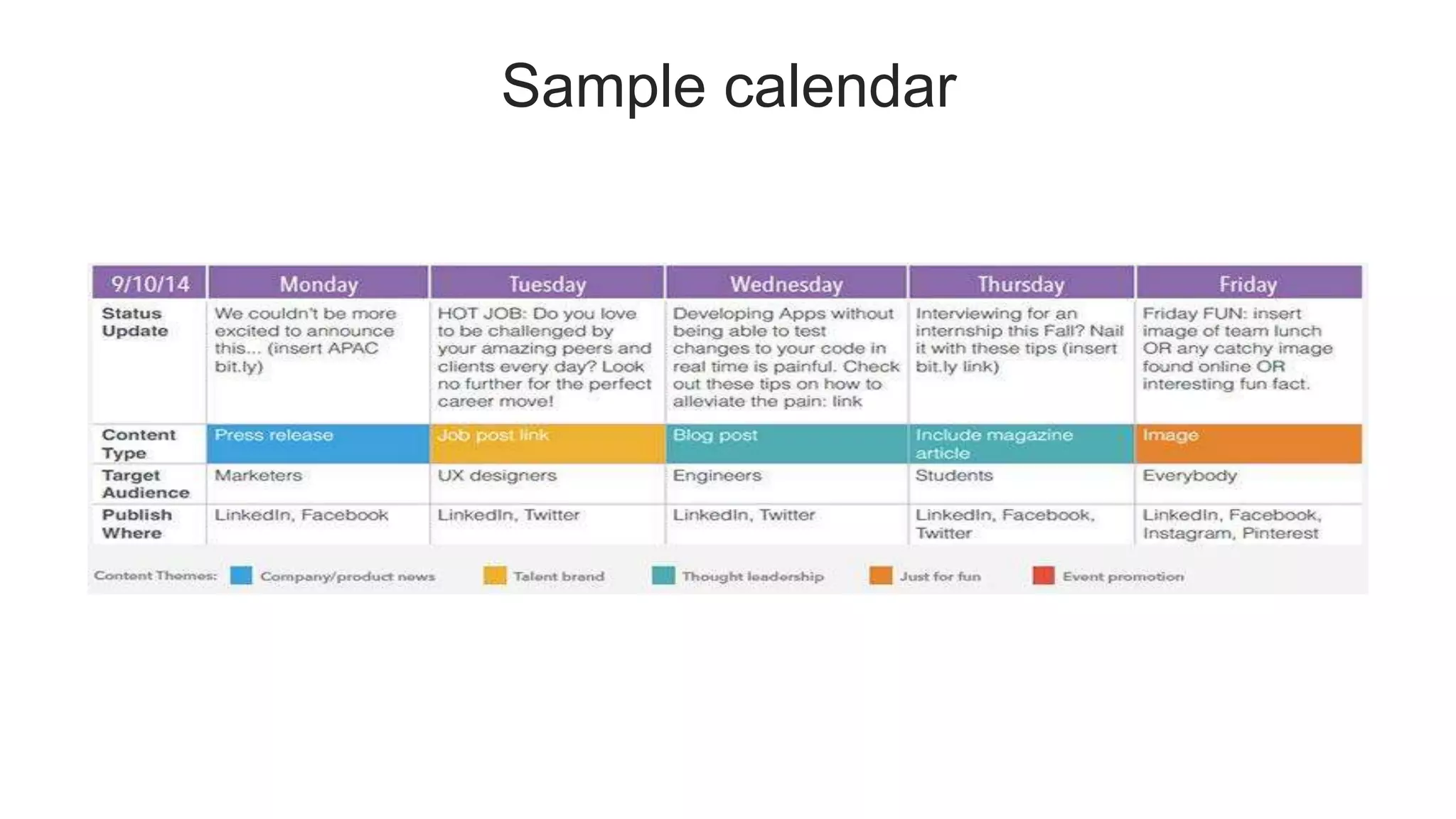 66
Sample calendar
 