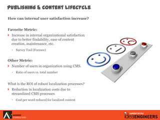 Publishing & Content Lifecycle
How can internal user satisfaction increase?


Favorite Metric:
  Increase in internal orga...