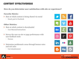 Content Effectiveness
How do you determine user satisfaction with site or experience?

Favorite Metric:
  Rate at which co...