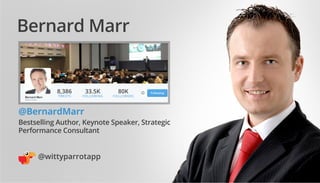 Bernard Marr
@BernardMarr
Bestselling Author, Keynote Speaker, Strategic
Performance Consultant
8,386
TWEETS
80K
FOLLOWERS...