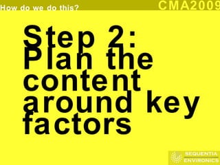 Step 2:  Plan the content around key factors 