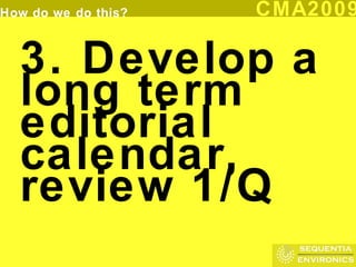 3. Develop a long term editorial calendar, review 1/Q 