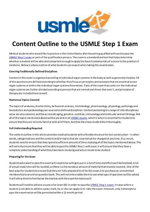 Content outline to the usmle step 1 exam