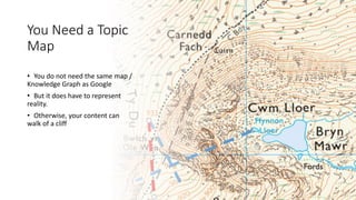 You Need a Topic
Map
• You do not need the same map /
Knowledge Graph as Google
• But it does have to represent
reality.
• Otherwise, your content can
walk of a cliff
 