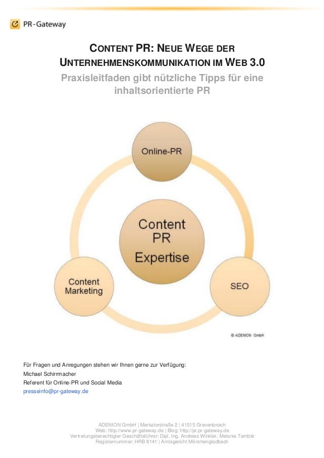 ADENION GmbH | Merkatorstraße 2 | 41515 Grevenbroich
Web: http://www.pr-gateway.de | Blog: http://pr.pr-gateway.de
Vertret...