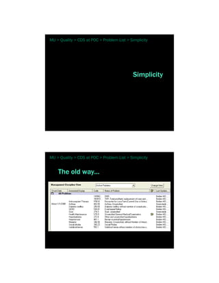 MU > Quality > CDS at POC > Problem List > Simplicity




                                             Simplicity




MU > Quality > CDS at POC > Problem List > Simplicity


    The old way...
 