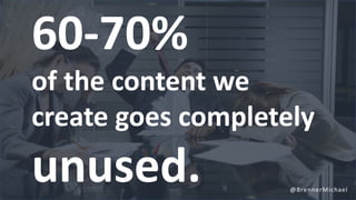 60-70%
of the content we
create goes completely
unused. @BrennerMichael
 