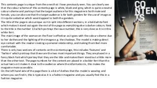 This contents page is unique from the ones that I have previously seen. You can clearly see
that the colour scheme of this...