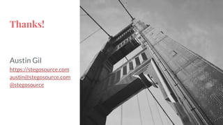 Thanks!
Austin Gil
https://stegosource.com
austin@stegosource.com
@stegosource
 