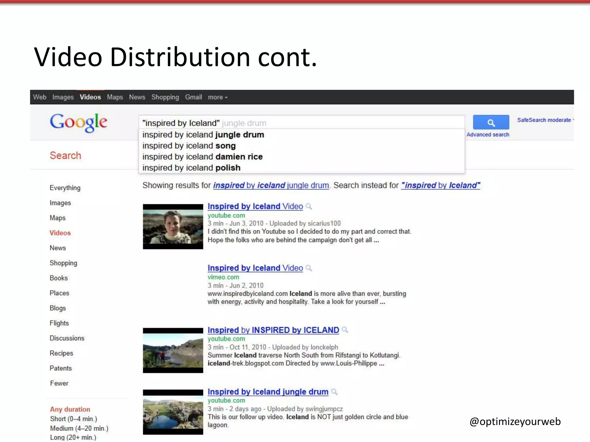 Video Distribution cont.




                           @optimizeyourweb
 