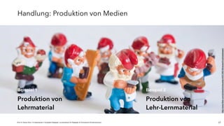 JProf. Dr. Mandy Rohs | TU Kaiserslautern | Fachgebiet Pädagogik | Juniorprofessur für Pädagogik mit Schwerpunkt Schulentwicklung | 17
http://www.flickr.com/photos/horiavarlan/4557386194/sizes/l/in/photostream/
Handlung: Produktion von Medien
Produktion von
Lehrmaterial
Produktion von
Lehr-Lernmaterial
Beispiel 1 Beispiel 2
 