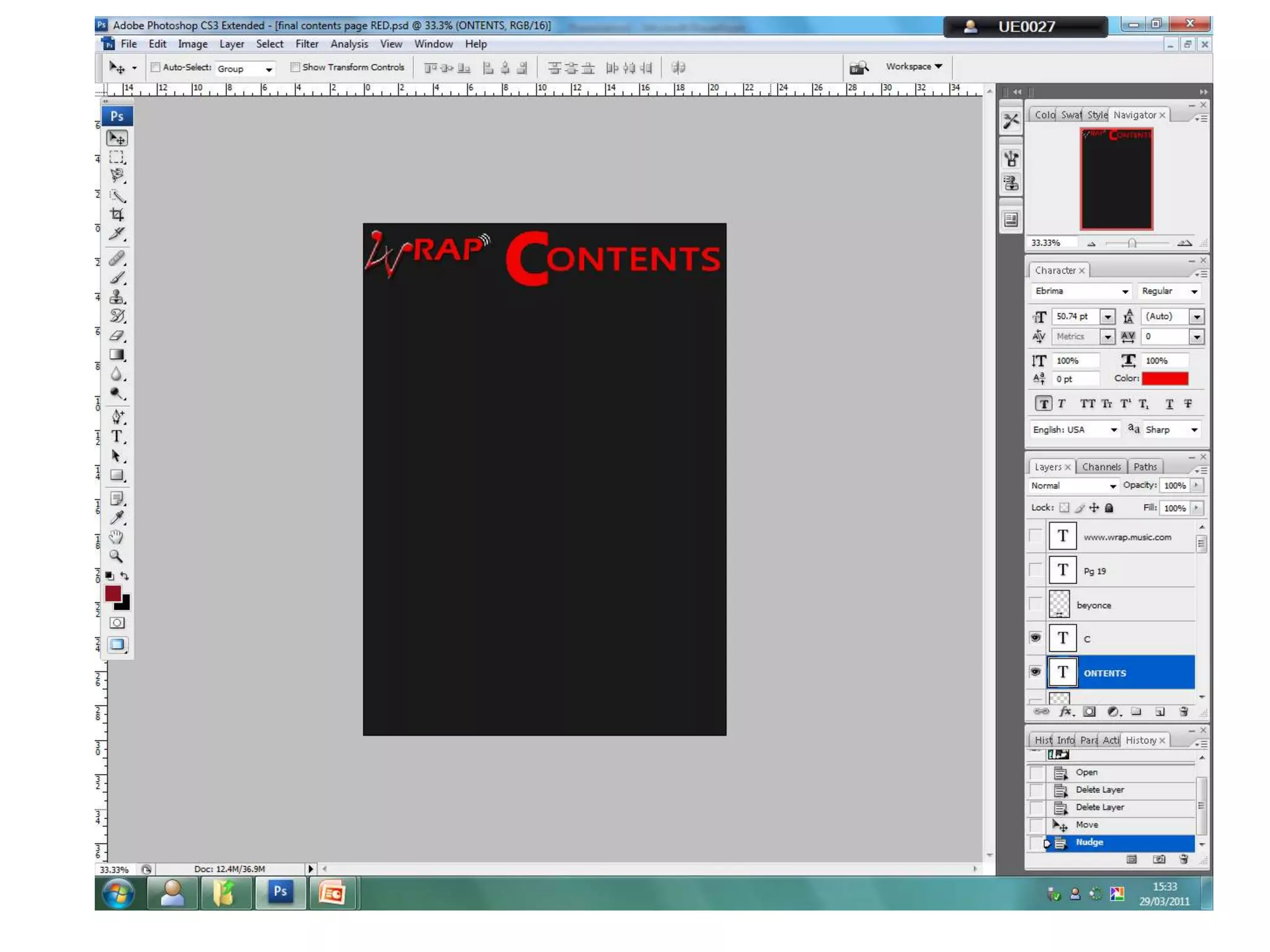 Contents page photoshop