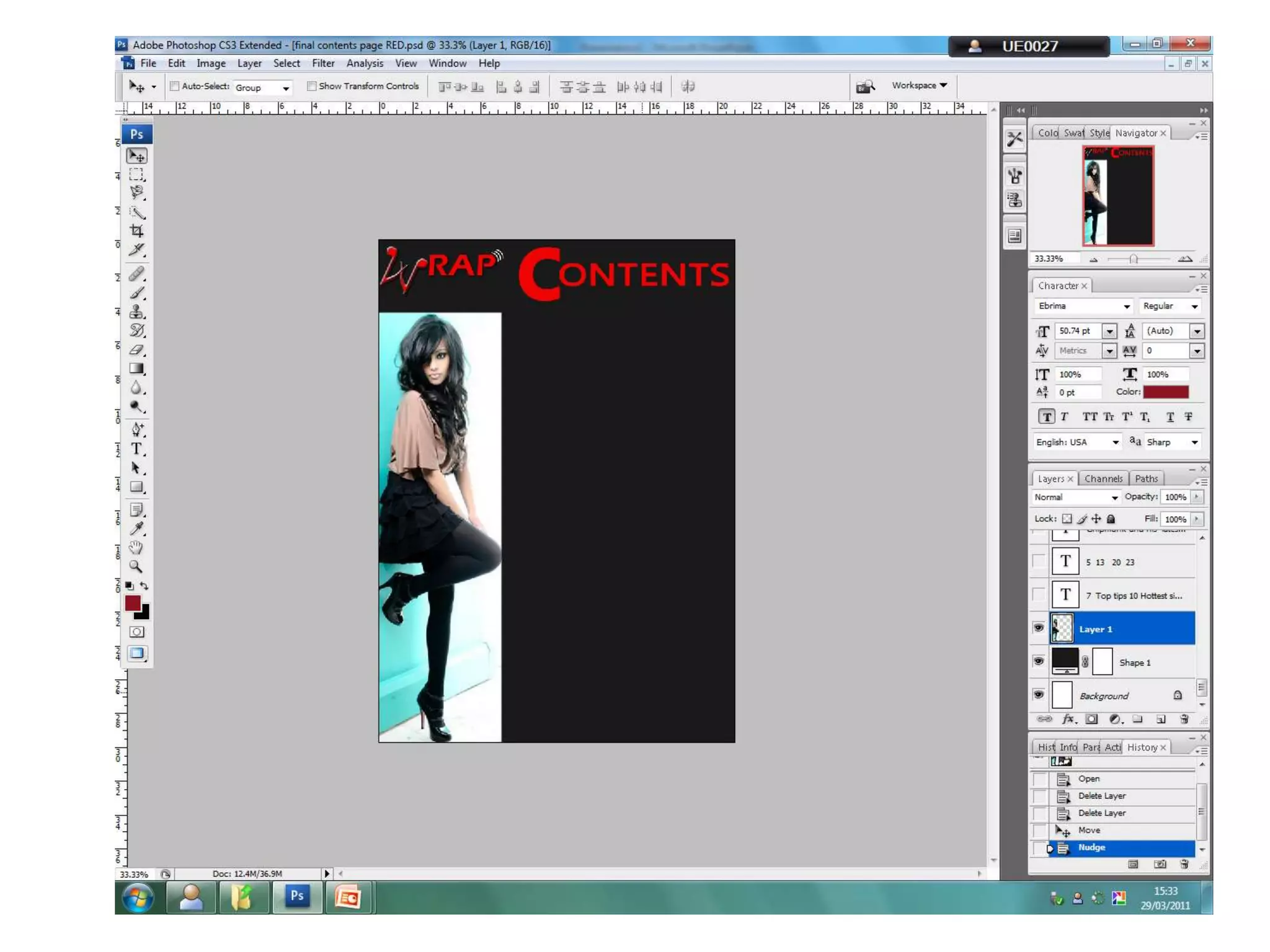 Contents page photoshop