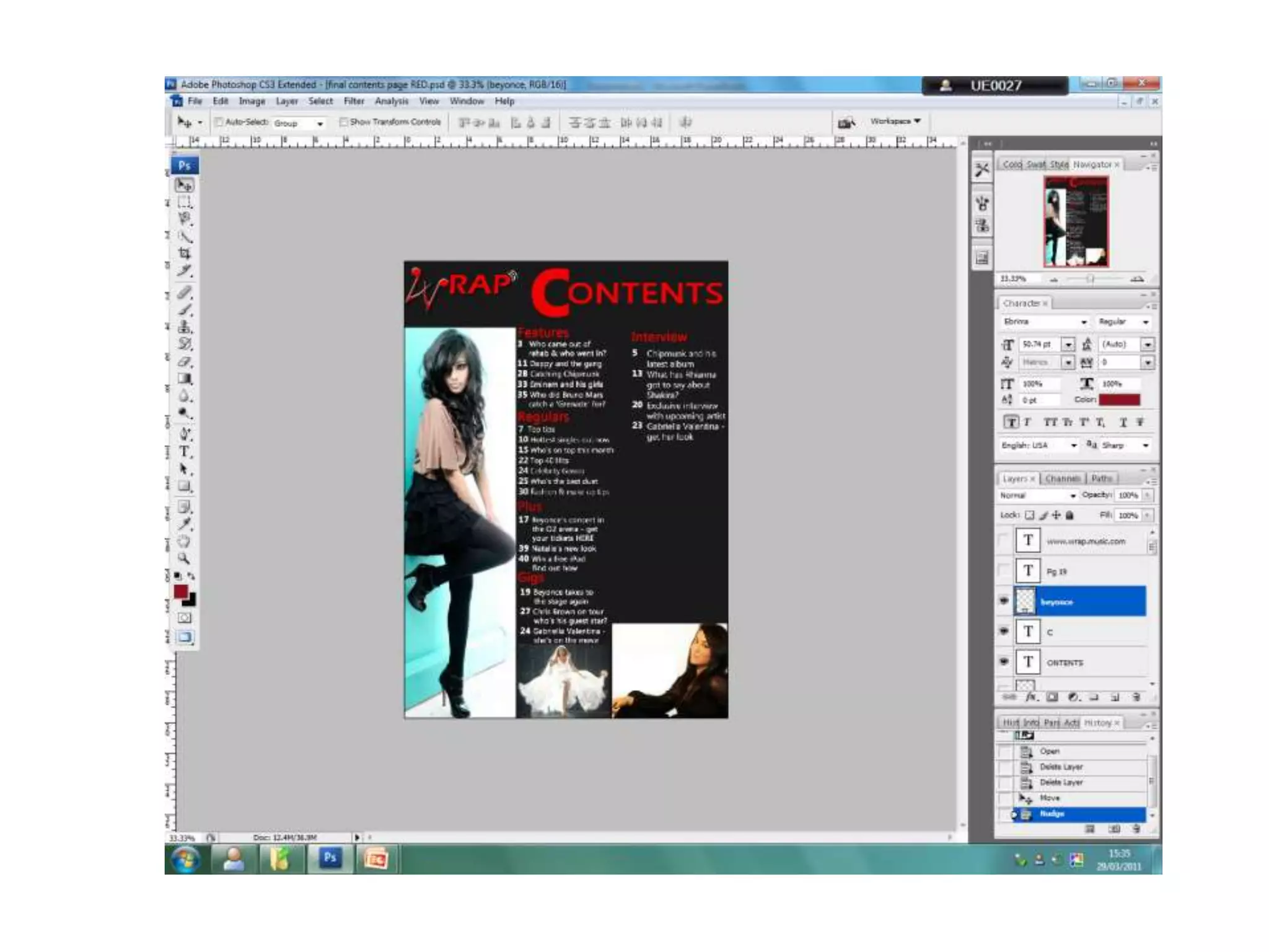 Contents page photoshop