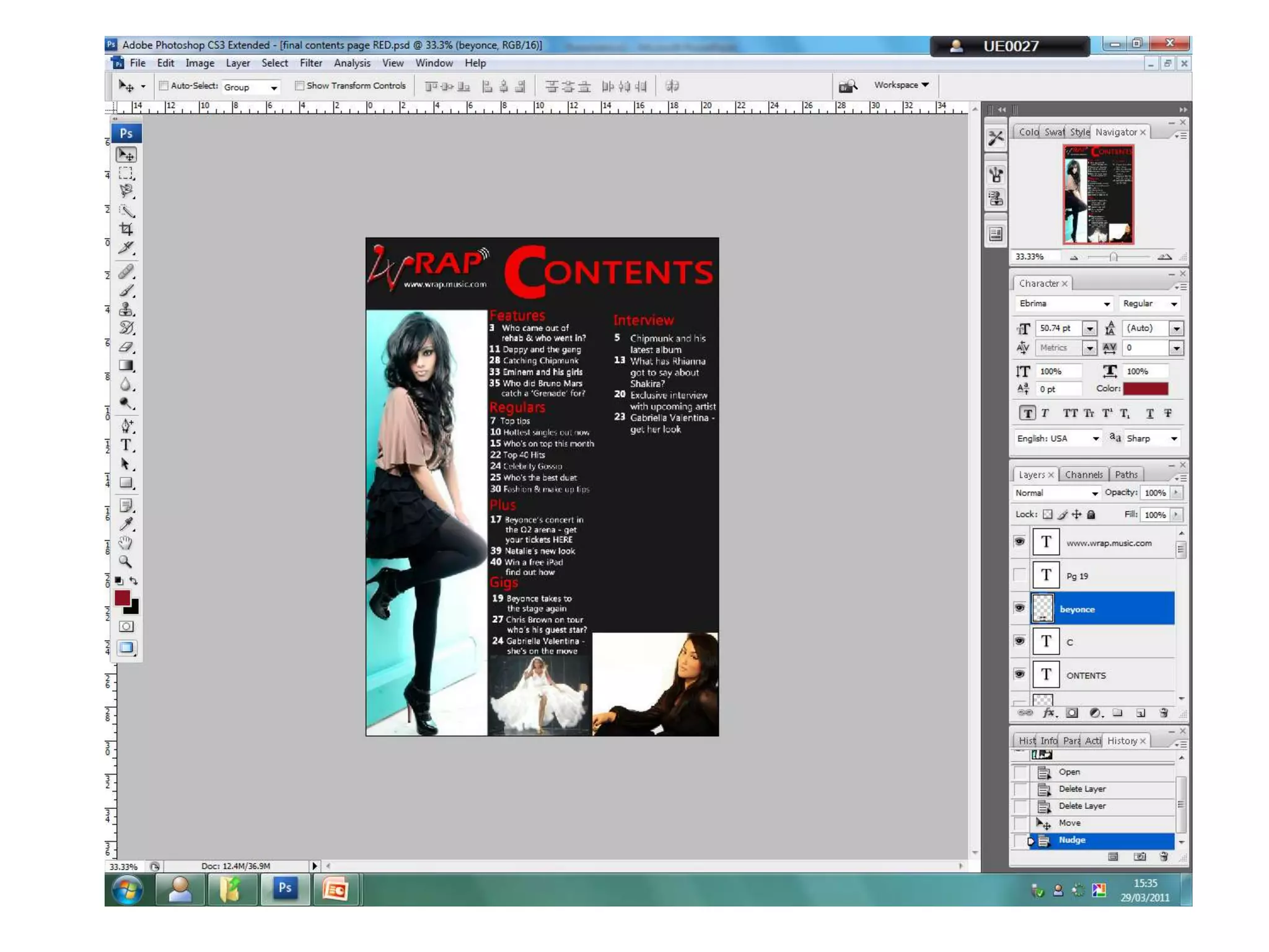 Contents page photoshop