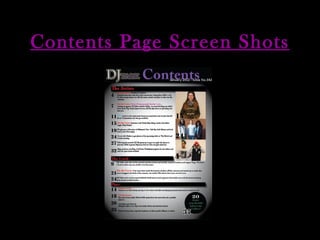 Contents Page Screen Shots 