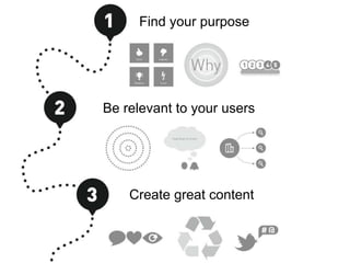 Find your purpose 
Be relevant to your users 
Create great content 
astridhaug.dk @astridhaug #sigdukanlimig 
 
