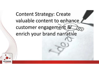 Content Strategy: Create
valuable content to enhance
customer engagement &
enrich your brand narrative
 