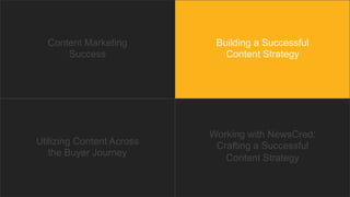 Content Marketing
Success
Building a Successful
Content Strategy
Working with NewsCred:
Crafting a Successful
Content Strategy
Utilizing Content Across
the Buyer Journey
 