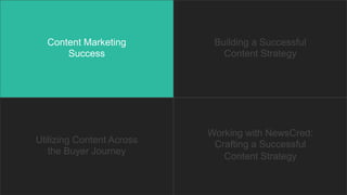 Content Marketing
Success
Building a Successful
Content Strategy
Working with NewsCred:
Crafting a Successful
Content Strategy
Utilizing Content Across
the Buyer Journey
 