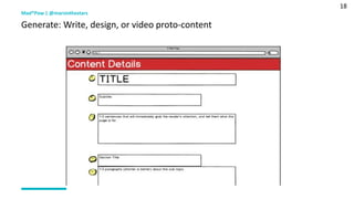 18
Mad*Pow | @marsinthestars
Generate: Write, design, or video proto-content
 