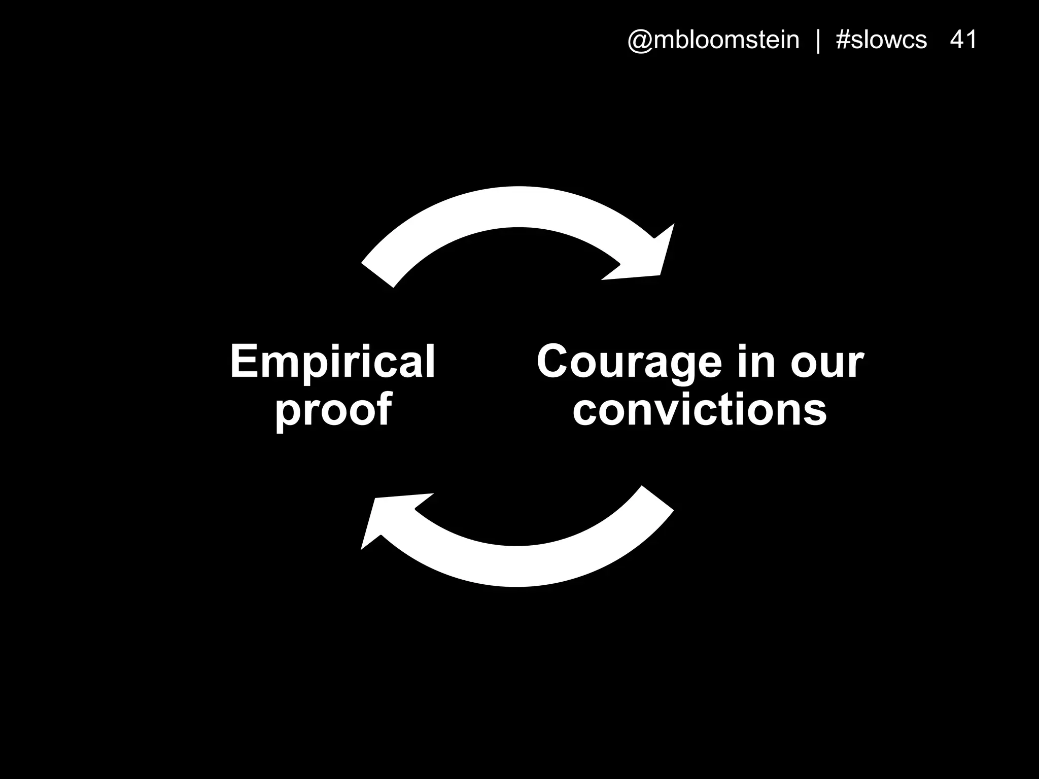 Courage in our
convictions
Empirical
proof
@mbloomstein | #slowcs 41
 
