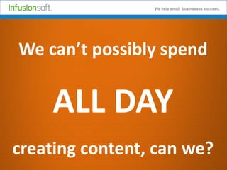We help small businesses succeed.

We can’t possibly spend

ALL DAY
creating content, can we?

 