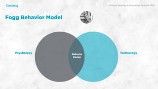 X
Fogg Behavior Model
Psychology TechnologyBehavior
Design
Content Strategy & Innovation Summit 2019
 