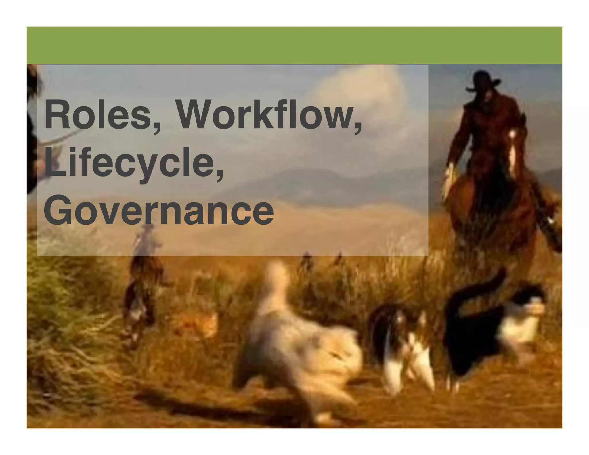 Roles, Workﬂow,
Lifecycle,
Governance
 