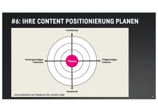 40
#6: IHRE CONTENT POSITIONIERUNG PLANEN
www.slideshare.net/talkabout/der-content-radar
 