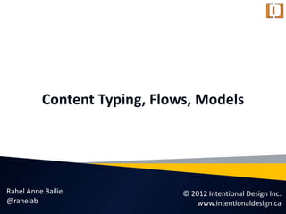 Content Typing, Flows, Models
© 2012 Intentional Design Inc.
www.intentionaldesign.ca
Rahel Anne Bailie
@rahelab
 