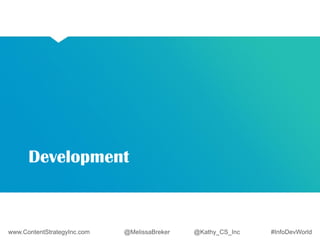 Development 
www.ContentStrategyInc.com @MelissaBreker @Kathy_CS_Inc #InfoDevWorld 
 
