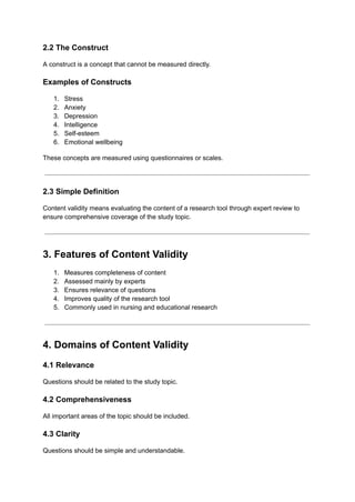 Comprehensive Guide to Content Validity in Research Tools | PDF