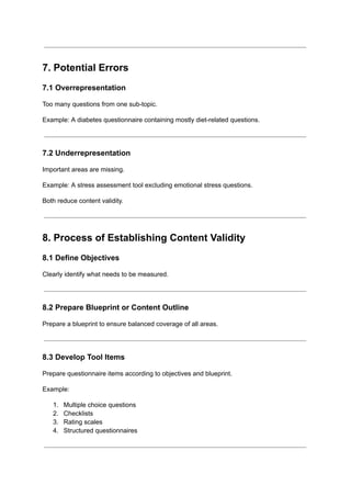 Comprehensive Guide to Content Validity in Research Tools | PDF