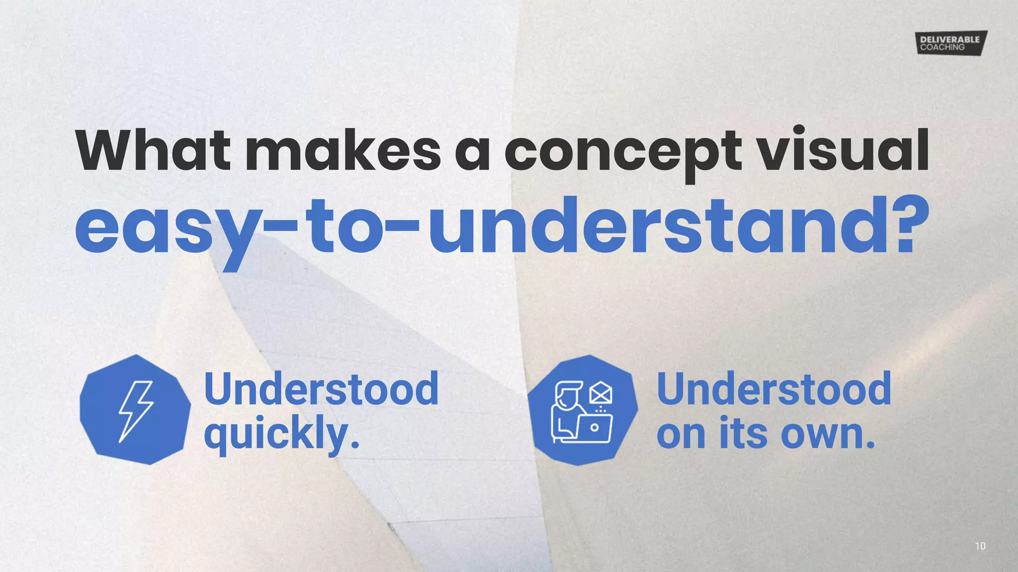 What makes a concept visual
10
Understood
quickly.
Understood
on its own.
easy-to-understand?
 